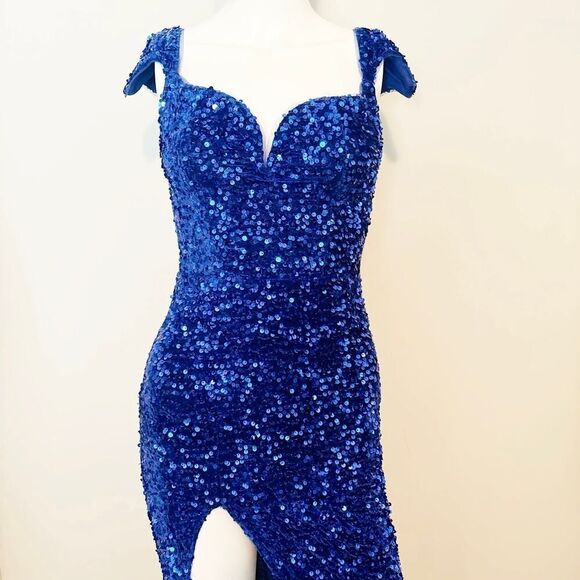 Fashion Nova Royal Blue Luminous Sequin Velvet Maxi Dress Size XS - Picture 3 of 7